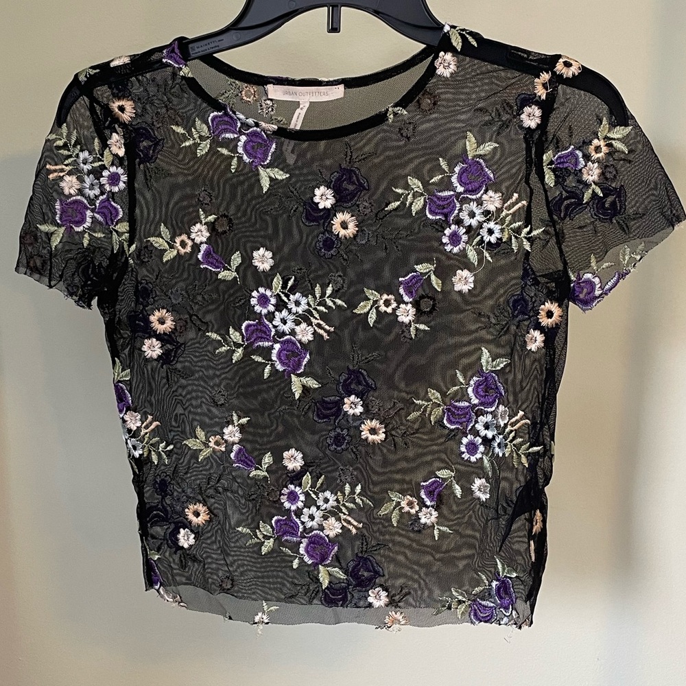 Urban Outfitters Embroidered Sheer Crop Top